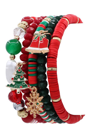 Holiday Layered Christmas Charm Bracelet Set