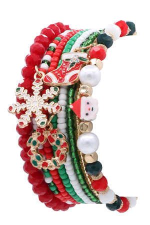 Christmas Glass & Seed Bead Layered Charm Bracelet