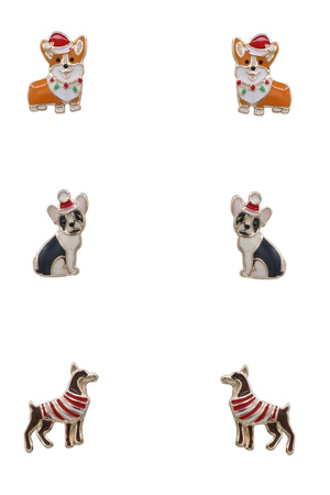 Festive Metal Epoxy Christmas Dog Stud Earrings