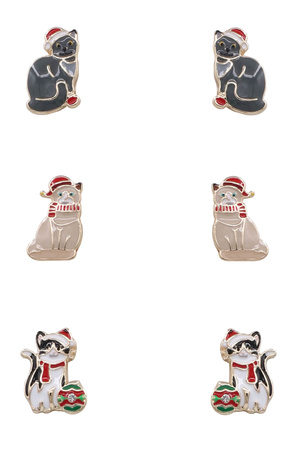 Holiday Cat Epoxy Stud Earrings Set