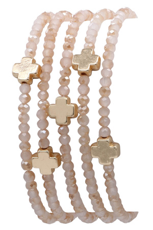 Glass Beaded Cross Elastic Bracelet Set
