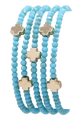 Glass Beaded Cross Elastic Bracelet Set