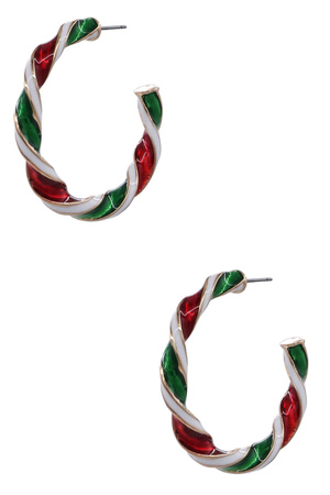 Christmas Epoxy Twisted Metal Hoop Earrings