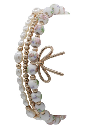 Ceramic Bead Bracelet Trio with Bow Accent