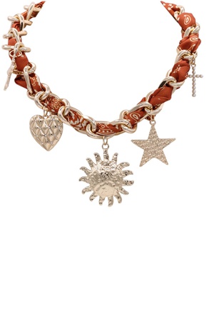 Sun Star Cross Charm Fabric Chain Necklace