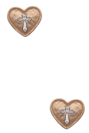 Heart Cross Engraved Stud Post Earrings