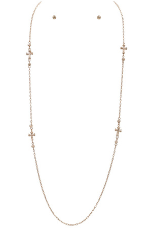 Dainty Cross Station Long Chain Necklace
