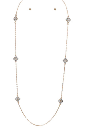 Rhinestone Clover Charm Metal Necklace