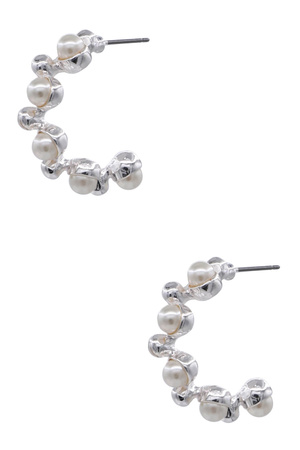 Cream Pearl Accent Open Hoop Earrings