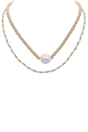 Organic Shape Cream Pearl Layered Necklace