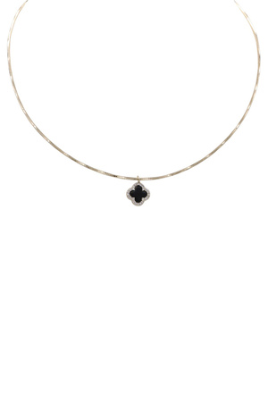 Dainty Brass CZ Quatrefoil Charm Necklace