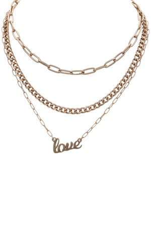 Metal Chain LOVE Pendant Layered Necklace Set