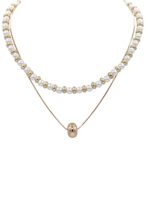 Layered Chain Necklace with Cream Pearl Accents