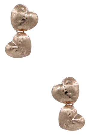 Hammered Double Heart Mid-Drop Earrings