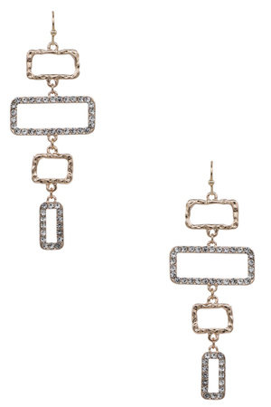 Metal Pavé Rectangle 4-Layered Drop Earrings