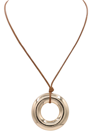 Circle Cut-Out Metal Pendant Cord Necklace