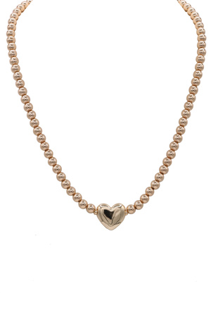 Metal Ball Linked Heart Pendant Necklace