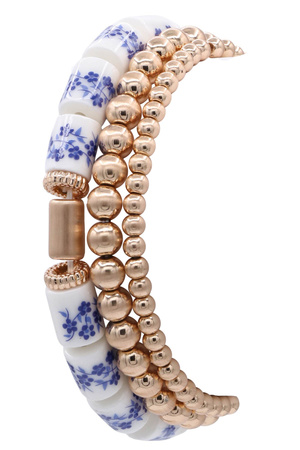 Floral Ceramic Bead & Metal Accent Bracelet Set