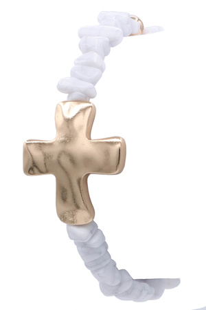 Cross Charm Metal Beaded Stretch Bracelet