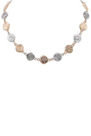 Hammered Round Linked Metal Necklace