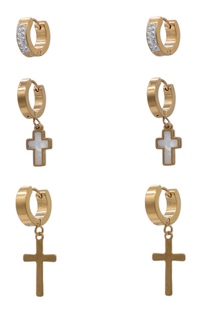 Stainless Steel Cross Hoop Earrings - 3 Pair Set