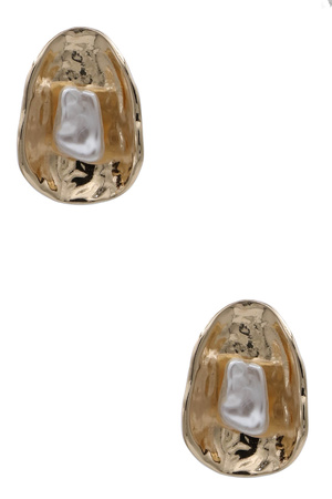Modern Organic Pearl Hammered Post Earrings