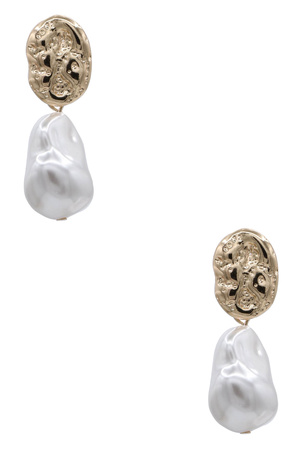 Hammered Organic Shape Pearl Dangle Earrings