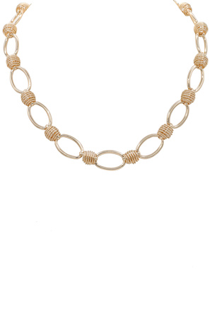 Coil-Wrapped Oval Link Chain Necklace