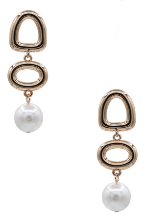 Pearl Accent Layered Metal Dangle Earrings