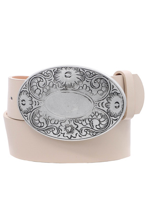 Faded Floral Oval Buckle Western Belt