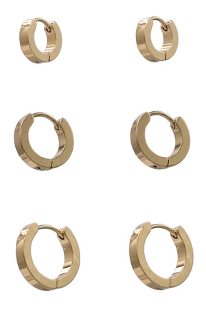 Metal Stainless 3Pair Hoop Huggie Earrings
