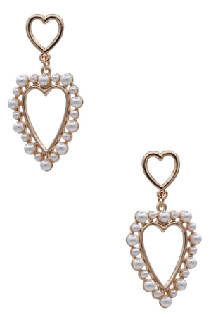 Pearl Detail Double Heart Statement Earrings