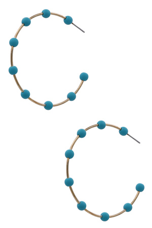 Wood Bead Linked Open Hoop Earrings