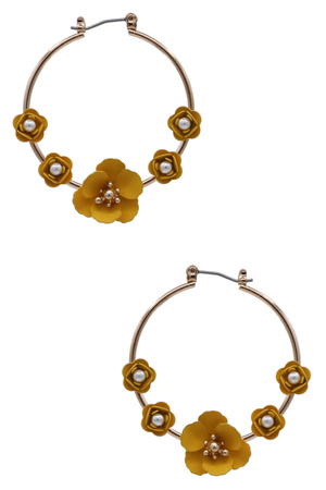 Elegant Matte Flower Pearl Hoop Earrings