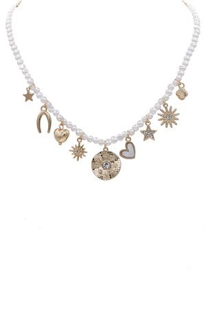 Multi-Charm Pearl Accent Statement Necklace