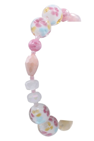 Flower Painted Glass Beaded Stretch Bracelet