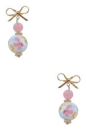 Bow Tie Glass Bead Dangle Earrings