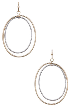 Textured Double Layer Oval Metal Drop Earrings