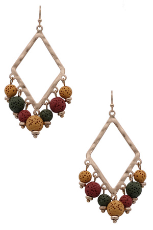 Diamond-Shaped Pumice Stone Metal Drop Earrings