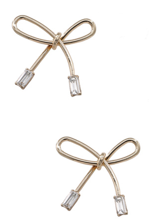 Glass Jewel Bow Tie Metal Drop Earrings