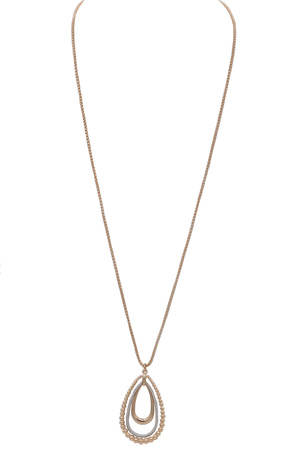 Multi Texture Triple Layer Teardrop Pendant Long Necklace