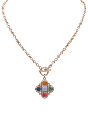 Studded Clover Pendant Toggle Necklace