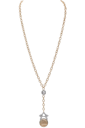 Textured Chain Jewel Pendant Y-Lariat Long Necklace