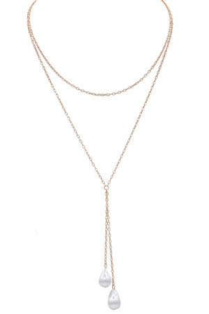 Layered Chain Double Organic Pearl Charm Necklace