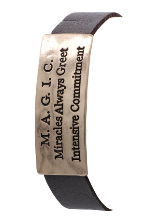 Faux Leather Metal Plaque Engraved Bracelet 'M.A.G.I.C.'