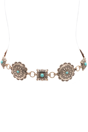 Circle & Square Stone Accent Concho Chain Belt '8 Conchos'