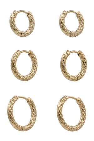 Stainless Steel Textured Huggie Hoop Earrings 3-Pair Set