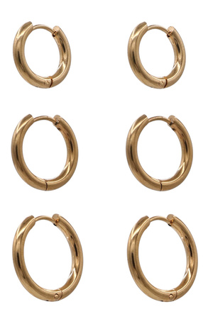 Stainless Steel Huggie Hoop Earrings - 3 Pair Set
