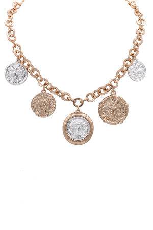 Metal Multi-Charm Coin Chunky Chain Necklace