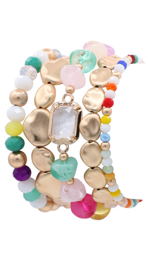 Glass Beaded CCB & Acrylic Stretch Bracelet Set